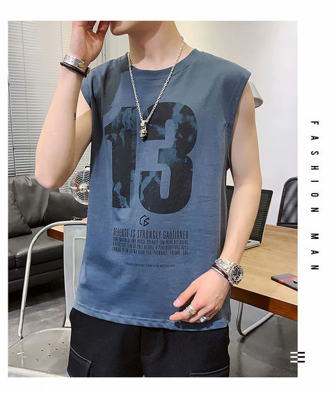 IMG 169 of Men Tank Top Trendy Hip-Hop Handsome Summer Young Sporty Vest Undershirt Tops Thin Printed te Tank Top