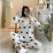 ins Women Pajamas Sleeve Length Pants Adorable Korean Cartoon Printed Casual Loungewear Sleepwear