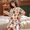 Pyjamas Women Summer Cotton Short Sleeve Mid Length Adorable Korean Princess Dress Plus Size Loungewear Sleepwear