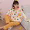 Pajamas Women Cotton Sleeve Length Pants Korean Adorable Student Outdoor Loungewear Sets Sleepwear