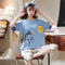 Pajamas Women Summer Short Sleeve Cropped Pants Sets INS Women Cartoon Popular Trendy Loungewear Sleepwear