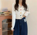 IMG 116 of V-Neck Colourful Button Cardigan Short Long Sleeved Korean Sweater Women Elegant Sweet Look Tops Outerwear