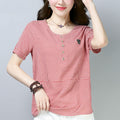Img 4 - Blouse Summer Art Casual Cotton Blend T-Shirt Plus Size Slim Look Short Sleeve Chequered Tops Blouse