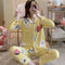 Streaming Popular Casual Pajamas Women Cardigan Sleeve Length Pants Europe Loungewear Sets Sleepwear