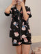 Summer Chequered Pajamas Women Short Sleeve Lapel Cardigan Korean Sweet Look Student Loungewear Cartoon Sleepwear