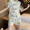 Sets Korean Adorable Loungewear Women Loose Thin Summer Short Sleeve T-Shirt Shorts Pajamas Sleepwear