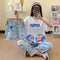 Pajamas Women Summer Three-Piece Short Sleeve Shorts Long Pants Student Korean Adorable Cartoon Plus Size Loungewear Sleepwear