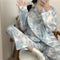 Popular Peach Pajamas Teens Cardigan Korean Chequered Long Sleeved Loungewear Sets Sleepwear