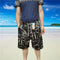 Img 4 - Men Beach Pants Mid-Length Sporty Casual Cotton Blend Printed Cultural Style Green Home Beachwear