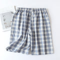 Img 4 - Japanese Chequered Pajamas Pants Men Summer Cotton Double Layer Thin Bermuda Shorts Beach Home
