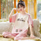 Pajamas Women Summer Short Sleeve Cropped Pants Sets INS Women Cartoon Popular Trendy Loungewear Sleepwear