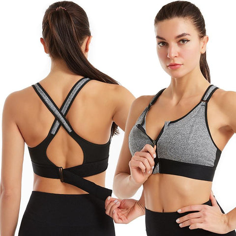 Adjustable Zipper Sporty Innerwear Shockproof No Metal Wire Tank Top Yoga Cross Bare Back Women Activewear