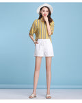 IMG 116 of Summer Thin Ice Silk Cotton Blend Casual Pants Women Drawstring Elastic Waist Loose Plus Size Carrot High Shorts