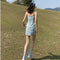 Img 1 - Summer Korean Chequered Strap Skirt Women Dress A-Line Dress