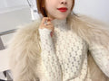 IMG 108 of Floral Mesh Women All-Matching Slim Look Elegant Half-Height Collar Pullover Lazy Sweater Outerwear