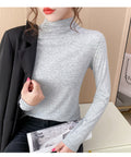 IMG 154 of Black Round-Neck Half-Height Collar Undershirt Women Slim Look Solid Colored Under Long Sleeved Tops Outerwear