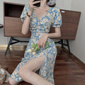 Img 2 - Splitted See Through  French Vintage Orange Flare Sleeves Floral Dress Drss