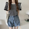 IMG 116 of Summer Korean Color-Matching Striped Short Sleeve Round-Neck Sweater Tops Women Outerwear