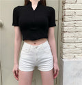 IMG 118 of Black Pants Summer Korean High Waist Denim Pants Women Slim Look Tall Look Fitted Straight Shorts