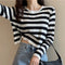 Img 3 - Elegant Tops Long Sleeved Korean Women All-Matching Striped Knitted Undershirt T-Shirt Short