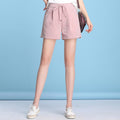 Summer Thin Ice Silk Cotton Blend Casual Pants Women Drawstring Elastic Waist Loose Plus Size Carrot High Shorts