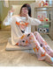 IMG 112 of Pajamas Women Sleeve Length Pants Korean Cartoon Loose Plus Size Adorable Two-Piece Sets Loungewear Sleepwear