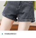IMG 112 of Black Denim Shorts Women High Waist Slim Look Summer Loose All-Matching Folded A-Line Wide Leg Hot Pants Shorts