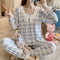 ins Women Pajamas Sleeve Length Pants Adorable Korean Cartoon Printed Casual Loungewear Sleepwear