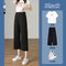 Img 1 - Cropped Pants Women High Waist Drape Wide Leg Loose Summer Petite Straight Casual Black