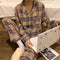 Pajamas Women Long Sleeved Cardigan Chequered Korean Thin Popular Loungewear Sets Sleepwear