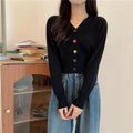IMG 113 of V-Neck Colourful Button Cardigan Short Long Sleeved Korean Sweater Women Elegant Sweet Look Tops Outerwear
