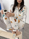 Japanese Cartoon Pajamas Women Long Sleeved Cardigan Lapel Korean Adorable Student Loungewear Sets Sleepwear