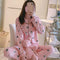 Streaming Popular Casual Pajamas Women Cardigan Sleeve Length Pants Europe Loungewear Sets Sleepwear