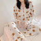 Korea Korean INS Chequered Pajamas Women Sleeve Length Pants Cardigan Adorable Cartoon Sets Loungewear Sleepwear