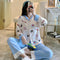 IMG 147 of Popular Streaming Pajamas Women Lapel Cotton Long Sleeved Trendy Western Cardigan Loungewear Sets Sleepwear