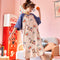 Short Sleeve Pyjamas Cotton Women Thin Mid-Length Dress Pajamas Cartoon Loose Casual Loungewear Sleepwear