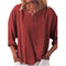 Img 4 - Women Trendy Casual Cotton Solid Colored Loose Vintage Long Sleeved V-Neck Shirt Blouse