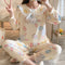 ins Women Pajamas Sleeve Length Pants Adorable Korean Cartoon Printed Casual Loungewear Sleepwear