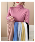 IMG 115 of Black Round-Neck Half-Height Collar Undershirt Women Slim Look Solid Colored Under Long Sleeved Tops Outerwear