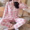 INSKorean Teens Long Sleeved Chequered Loungewear Two-Piece Sets Cotton Adorable Casual Pajamas Outdoor Sleepwear