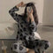 Korea Korean INS Chequered Pajamas Women Sleeve Length Pants Cardigan Adorable Cartoon Sets Loungewear Sleepwear