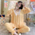 ins Women Pajamas Sleeve Length Pants Adorable Korean Cartoon Printed Casual Loungewear Sleepwear