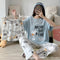 Pajamas Women Summer Three-Piece Short Sleeve Shorts Long Pants Student Korean Adorable Cartoon Plus Size Loungewear Sleepwear