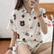 IMG 118 of Summer Korean Cartoon Short Sleeve Shorts Pajamas Teens Casual Cardigan Loungewear Sets Outdoor Sleepwear