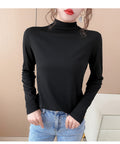 IMG 149 of Black Round-Neck Half-Height Collar Undershirt Women Slim Look Solid Colored Under Long Sleeved Tops Outerwear