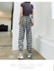 IMG 115 of Loose High Waist Chequered Slim Look Elegant Non Belt Jogger Casual Long Pants Wide Leg Women Pants