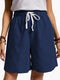 IMG 109 of Summer Cotton Blend Elastic Waist Wide Leg Pants Pocket Loose Women Casual Shorts