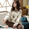 Pajamas Women Long Sleeved Korean Knitted Cotton Sweet Look Adorable Teens Plus Size Loungewear Outdoor Sleepwear