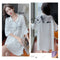 Adorable Shirt Pajamas Women Summer Long Sexy Silk Pyjamas Short Sleeve Thin Korean Boyfriend Loose Outdoor Sleepwear