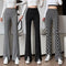 Img 1 - Splitted Casual Pants Women Alphabets High Waist Slim Look Drape Ice Silk Wide Leg Western insLong